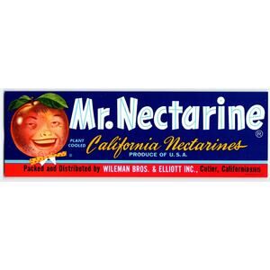 Mr Nectarine Label Smiling Fruit Man With Face Anthropomorphic 1960s Original